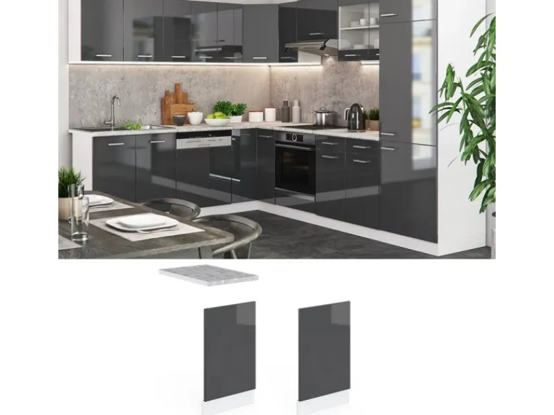 Online Vicco Frontblende R-Line Geschirrspüler Fronttür Hochglanz/Weiß 45 cm AP Eiche Anthrazit