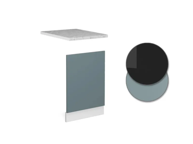 Vicco Frontblende R-Line Geschirrspüler Fronttür Blau-Grau/Weiß 45 cm AP Marmor< Einbauküchen