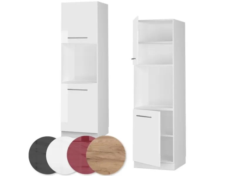 Vicco Herdumbauschrank Fame-Line Hochglanz/ 60 cm mit Offenem Regal< Kühlschränke|Kochfelder
