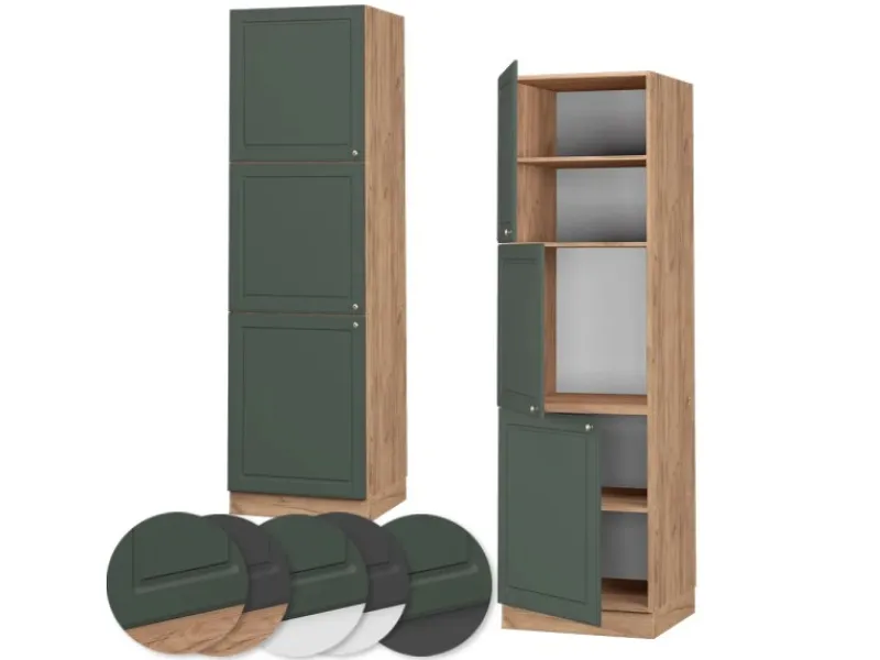 Outlet Vicco Herdumbauschrank Fame-Line Grün-Gold Landhaus/Goldkraft Eiche 60 cm Dunkelgrün