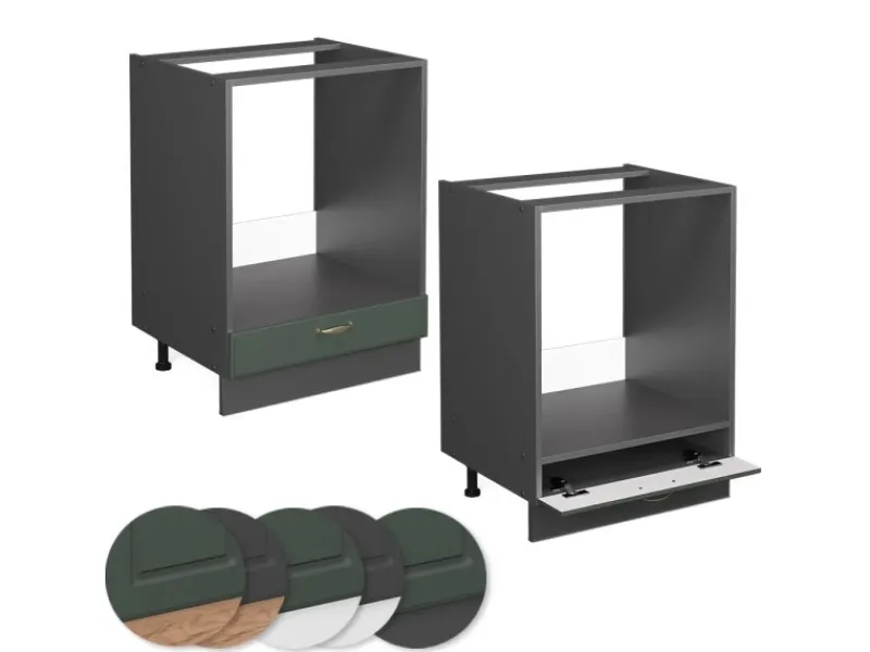 Einbauküchen<Vicco Herdumbauschrank Fame-Line Grün-Gold Landhaus/Anthrazit 60 cm ohne Arbeitsplatte