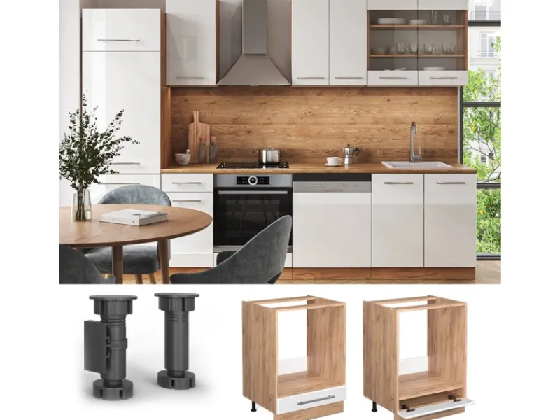 Discount Vicco Herdumbauschrank Fame-Line Hochglanz/Goldkraft Eiche 60 cm AP Eiche Weiß