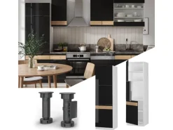 Vicco Herdumbauschrank Fame-Line Herdschrank Schwarz Eiche Hochglanz/Weiß 60 cm< Herde