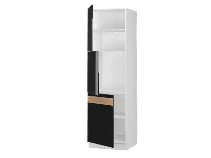 Vicco Herdumbauschrank Fame-Line Herdschrank Schwarz Eiche Hochglanz/Weiß 60 cm< Herde