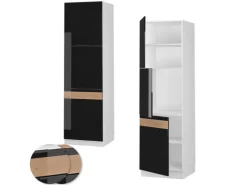 Vicco Herdumbauschrank Fame-Line Herdschrank Schwarz Eiche Hochglanz/Weiß 60 cm< Herde
