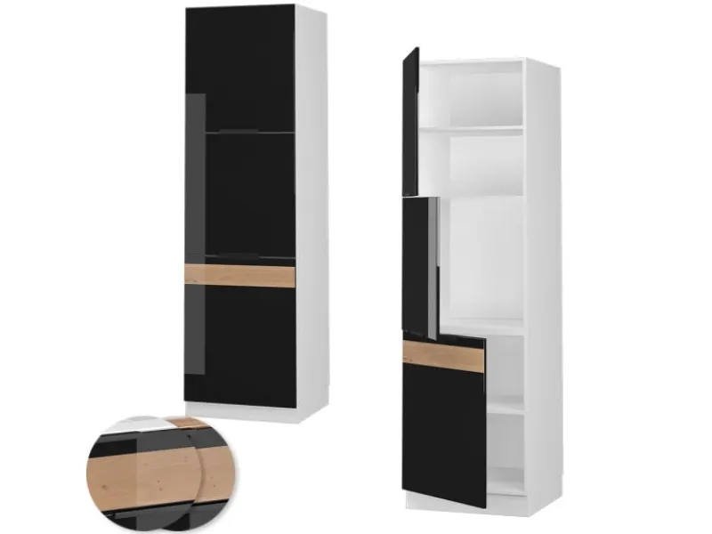 Vicco Herdumbauschrank Fame-Line Herdschrank Schwarz Eiche Hochglanz/Weiß 60 cm< Herde