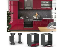 Herde|Kochfelder<Vicco Herdumbauschrank Fame-Line Bordeaux Hochglanz/Anthrazit 60 cm AP Marmor