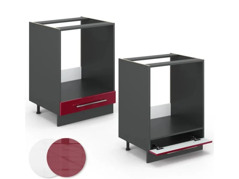Herde|Kochfelder<Vicco Herdumbauschrank Fame-Line Bordeaux Hochglanz/Anthrazit 60 cm AP Marmor