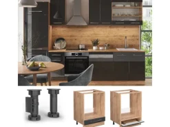 Outlet Vicco Herdumbauschrank Fame-Line Hochglanz/Goldkraft Eiche 60 cm ohne Arbeitsplatte Anthrazit