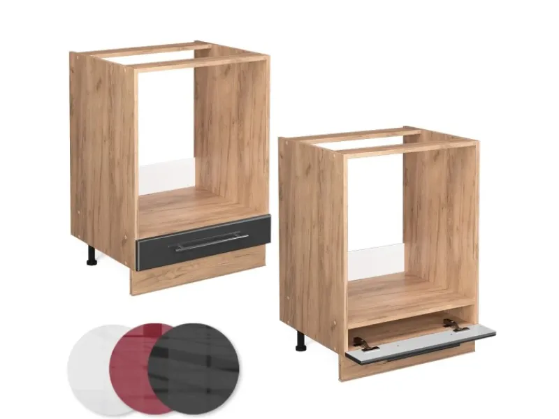 Outlet Vicco Herdumbauschrank Fame-Line Hochglanz/Goldkraft Eiche 60 cm ohne Arbeitsplatte Anthrazit