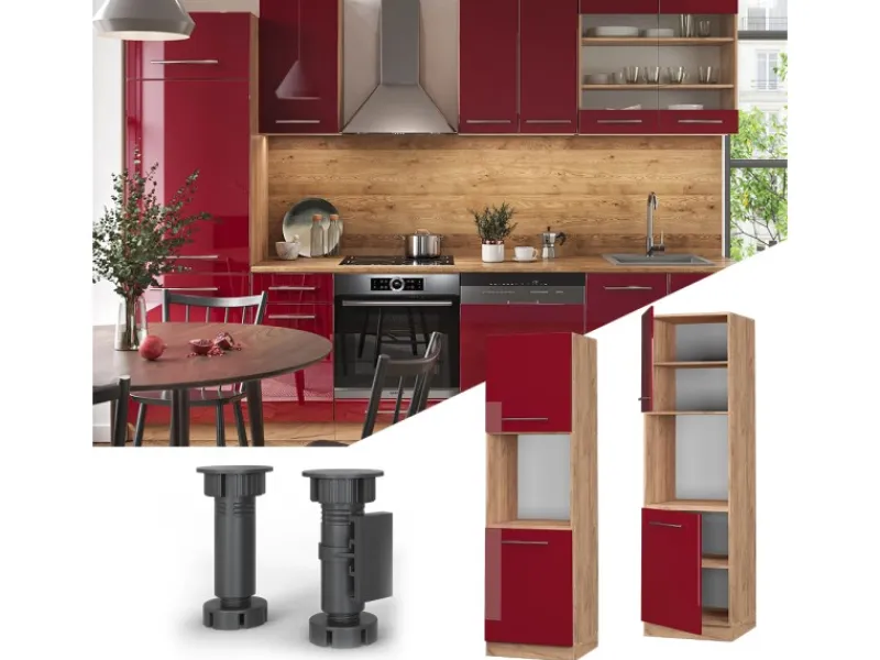 Vicco Herdumbauschrank Fame-Line Bordeaux Hochglanz/Goldkraft Eiche 60 cm Offen< Kochfelder