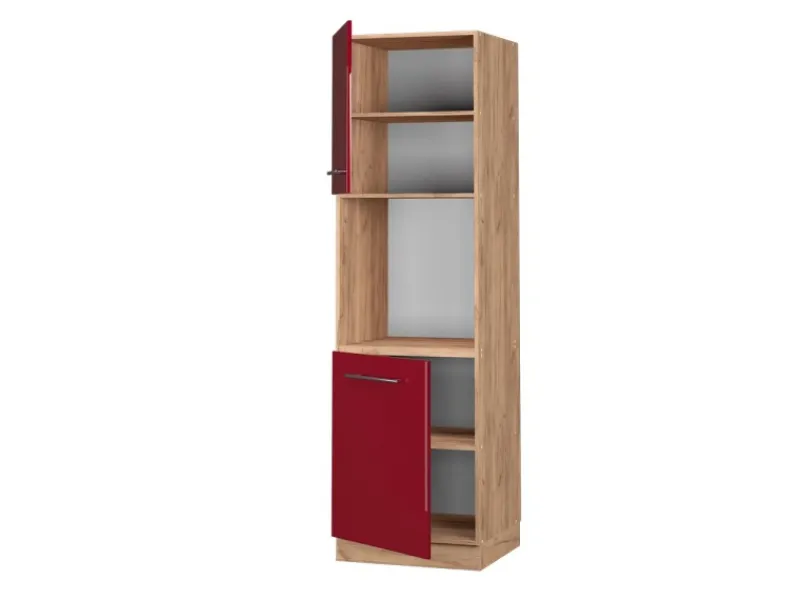 Vicco Herdumbauschrank Fame-Line Bordeaux Hochglanz/Goldkraft Eiche 60 cm Offen< Kochfelder