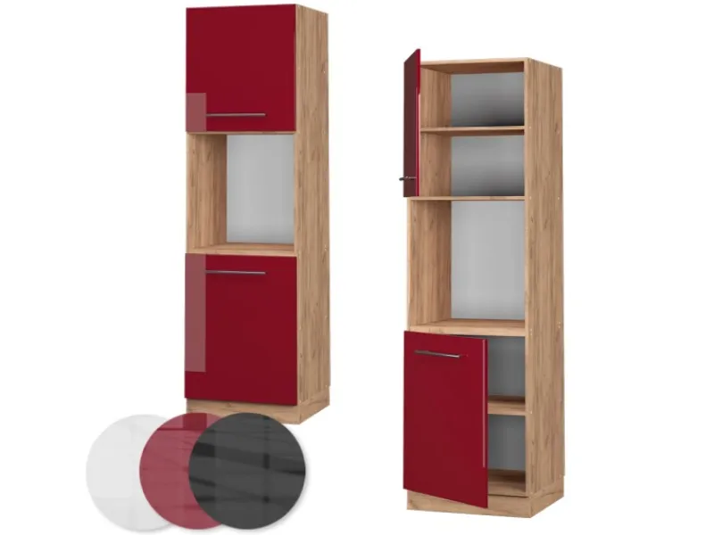 Vicco Herdumbauschrank Fame-Line Bordeaux Hochglanz/Goldkraft Eiche 60 cm Offen< Kochfelder