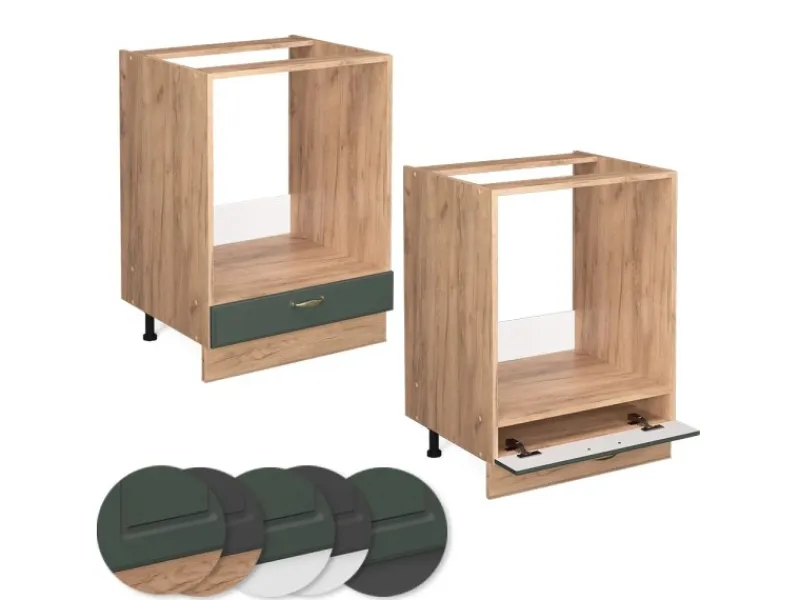 Clearance Vicco Herdumbauschrank Fame-Line Grün-Gold Landhaus/Goldkraft Eiche 60 cm ohne Arbeitsplatte Dunkelgrün