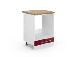 Herde<Vicco Herdumbauschrank Fame-Line Bordeaux Hochglanz/Weiß 60 cm AP Eiche