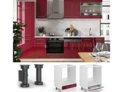 Herde<Vicco Herdumbauschrank Fame-Line Bordeaux Hochglanz/Weiß 60 cm AP Eiche