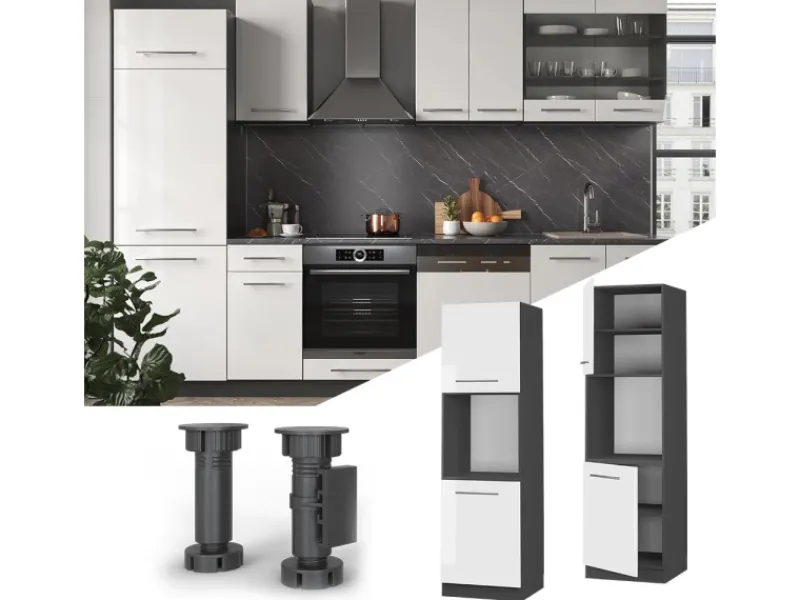 Vicco Herdumbauschrank Fame-Line Hochglanz/Anthrazit 60 cm Offen< Pantryküchen