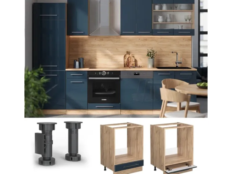Vicco Herdumbauschrank Fame-Line Hochglanz/Goldkraft Eiche 60 cm ohne Arbeitsplatte< Single-Küchen|Pantryküchen