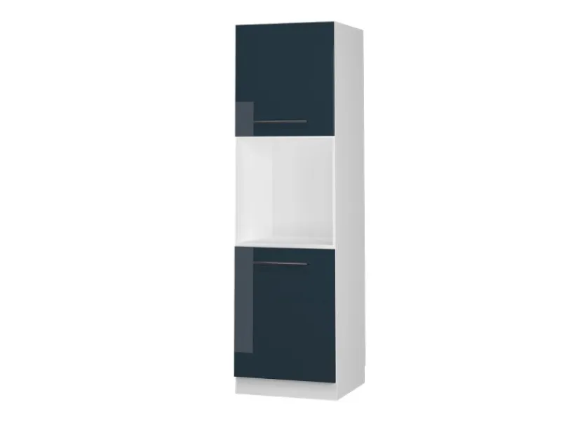 Vicco Herdumbauschrank Fame-Line Hochglanz/Weiß 60 cm mit Offenem Regal Dunkelblau