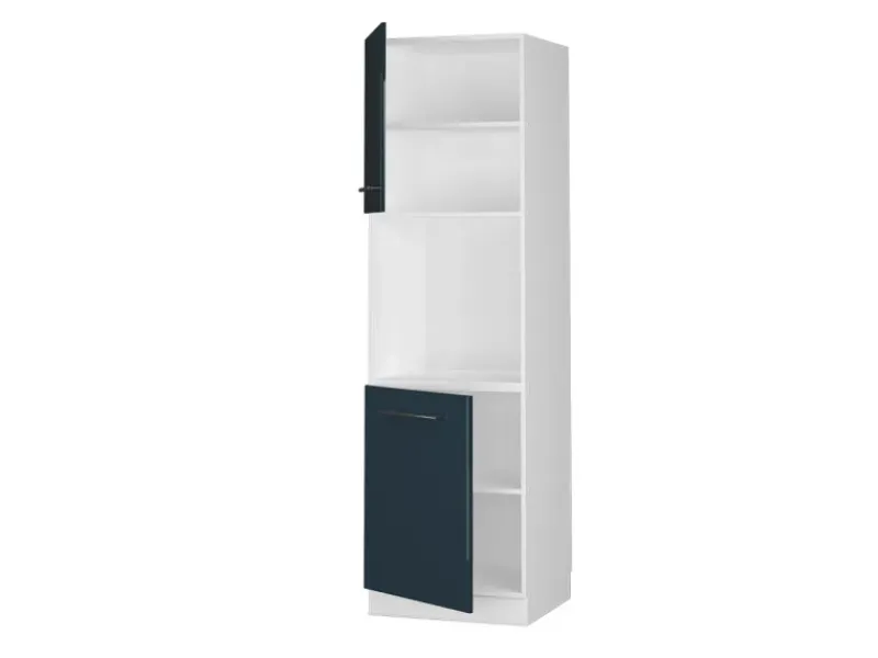 Vicco Herdumbauschrank Fame-Line Hochglanz/Weiß 60 cm mit Offenem Regal Dunkelblau