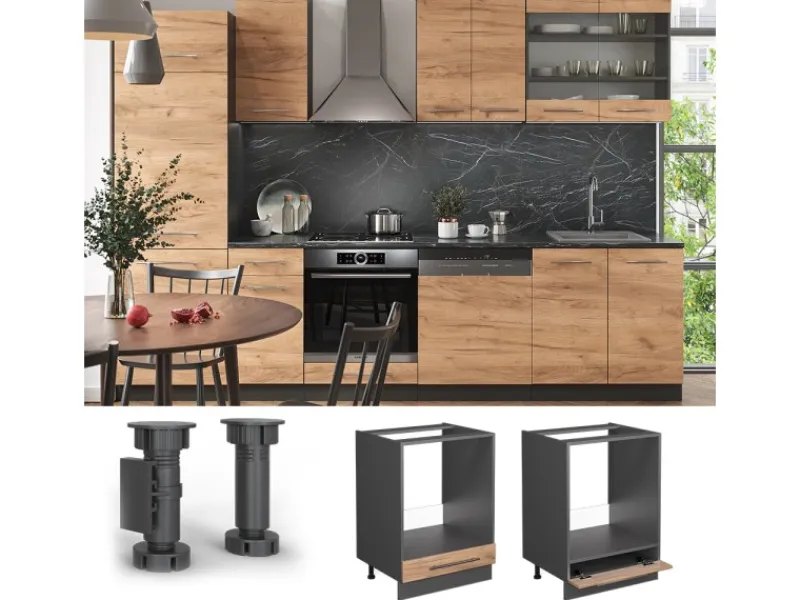 Vicco Herdumbauschrank Fame-Line Goldkraft /Anthrazit 60 cm ohne Arbeitsplatte< Einbauküchen|Küchenschränke