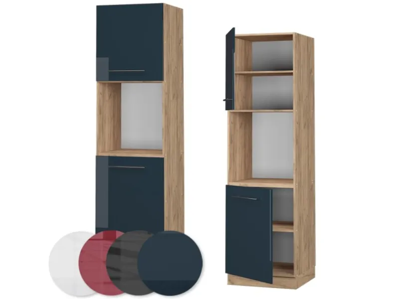 Kochfelder<Vicco Herdumbauschrank Fame-Line Hochglanz/Goldkraft Eiche 60 cm Offen