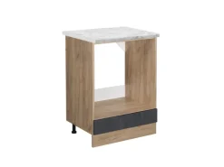 Einbauküchen<Vicco Herdumbauschrank R-Line Schwarz Beton/Goldkraft Eiche 60 cm AP Marmor