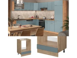 Vicco Herdumbauschrank R-Line Blau-Grau/Goldkraft Eiche 60 cm ohne Arbeitsplatte< Pfannen
