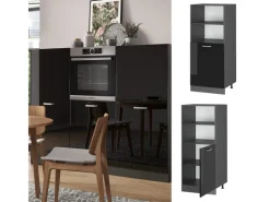 Herde<Vicco Herdumbauschrank R-Line Herdschrank Schwarz Hochglanz/Anthrazit 60 cm