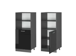 Herde<Vicco Herdumbauschrank R-Line Herdschrank Schwarz Hochglanz/Anthrazit 60 cm