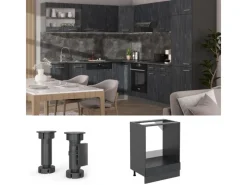 Kochfelder<Vicco Herdumbauschrank R-Line Schwarz Beton/Anthrazit 60 cm AP Anthrazit