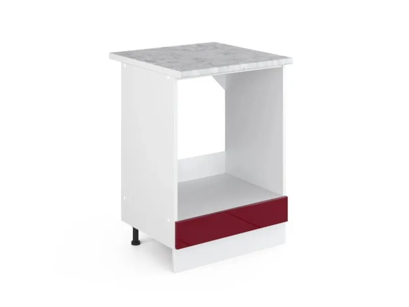 Discount Vicco Herdumbauschrank R-Line Bordeaux Hochglanz/Weiß 60 cm AP Marmor Bordeaux-Glanz