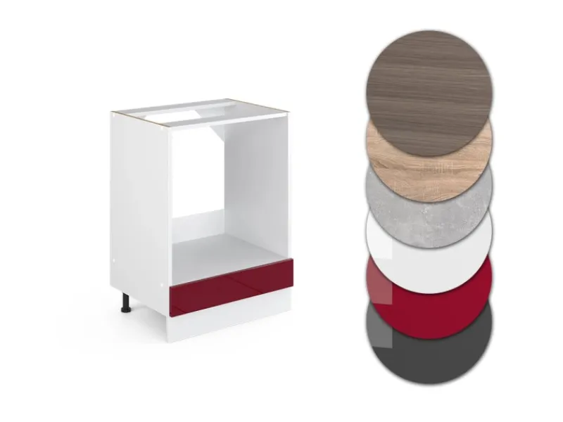 Herde<Vicco Herdumbauschrank R-Line Bordeaux Hochglanz/Weiß 60 cm AP Anthrazit