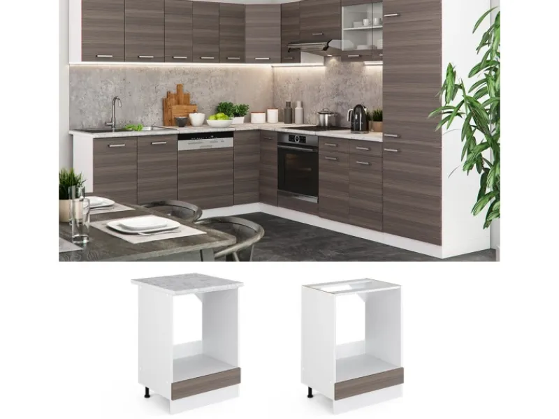 Herde<Vicco Herdumbauschrank R-Line Herdschrank Grau/Weiß 60 cm AP Anthrazit