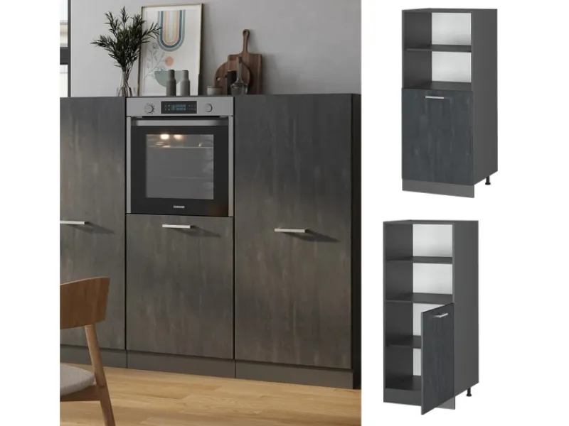 Outlet Vicco Herdumbauschrank R-Line Herdschrank Schwarz Beton/Anthrazit 60 cm Beton Anthrazit