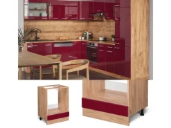 Vicco Herdumbauschrank R-Line Bordeaux Hochglanz/Goldkraft Eiche 60 cm ohne Arbeitsplatte< Pfannen|Herde
