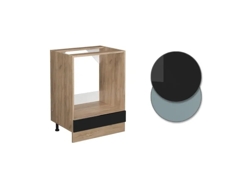 Single-Küchen|Pantryküchen<Vicco Herdumbauschrank R-Line Schwarz Hochglanz/Goldkraft Eiche 60 cm ohne Arbeitsplatte