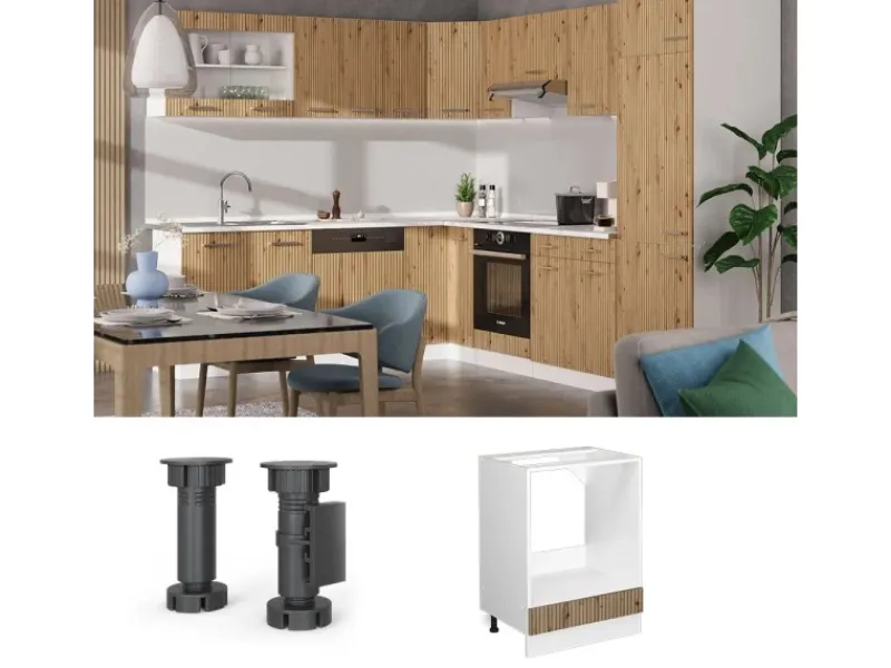 Herde<Vicco Herdumbauschrank R-Line Herdschrank Artisan-Eiche/Weiß 60 cm AP Eiche