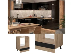 Vicco Herdumbauschrank R-Line Schwarz Hochglanz/Goldkraft Eiche 60 cm AP Eiche< Kochfelder