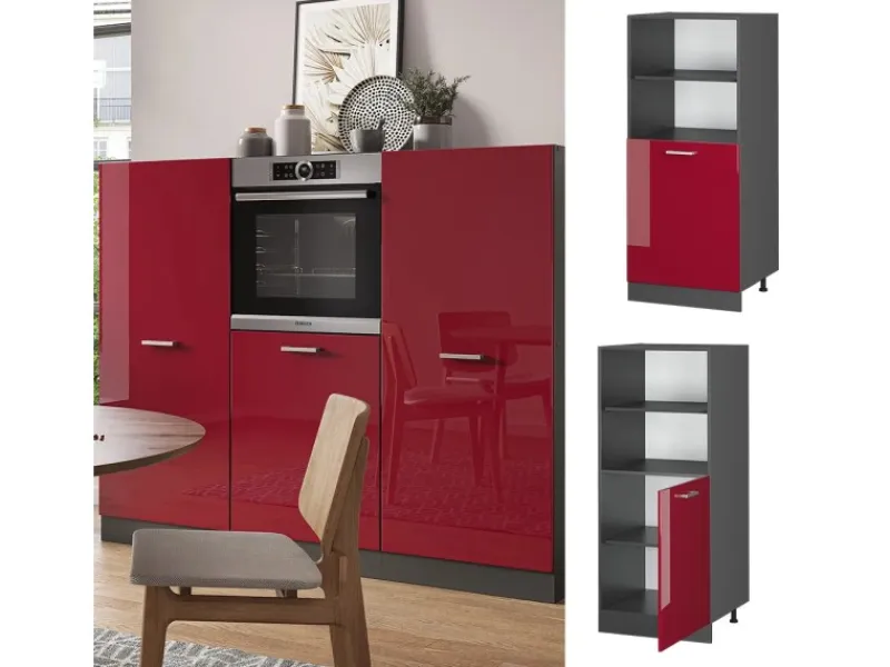 Clearance Vicco Herdumbauschrank R-Line Herdschrank Bordeaux Hochglanz/Anthrazit 60 cm Bordeaux-Glanz
