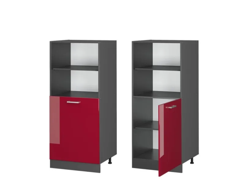 Clearance Vicco Herdumbauschrank R-Line Herdschrank Bordeaux Hochglanz/Anthrazit 60 cm Bordeaux-Glanz