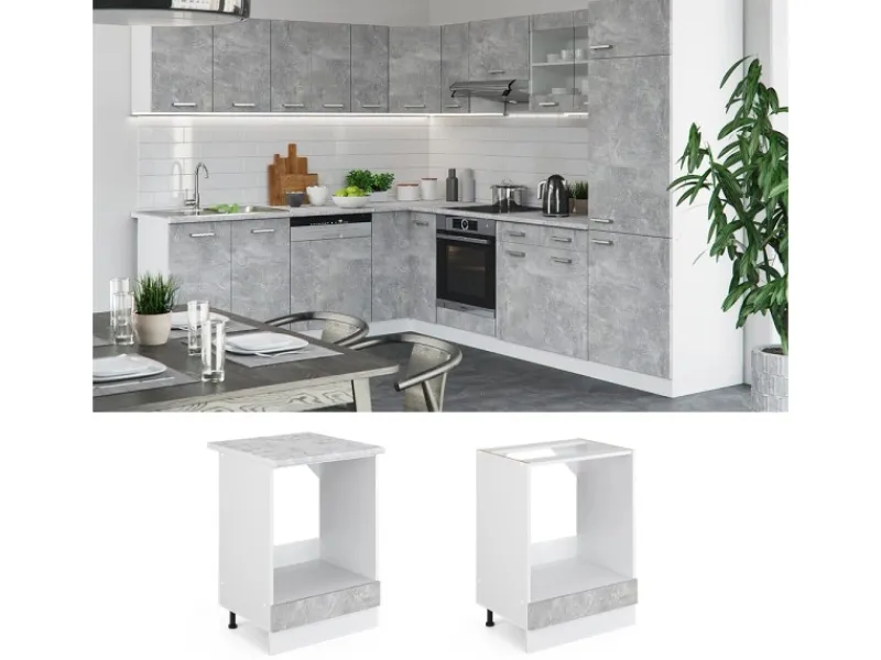 Kücheninseln<Vicco Herdumbauschrank R-Line Herdschrank /Weiß 60 cm AP Marmor