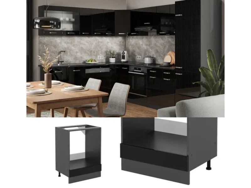 Vicco Herdumbauschrank R-Line Schwarz Hochglanz/Anthrazit 60 cm ohne Arbeitsplatte< Küchenschränke|Einbauküchen