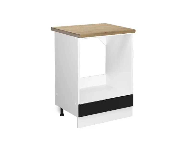 Vicco Herdumbauschrank R-Line Herdschrank Schwarz Hochglanz/Weiß 60 cm AP Eiche< Herde