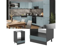 Pfannen<Vicco Herdumbauschrank R-Line Blau-Grau/Anthrazit 60 cm ohne Arbeitsplatte
