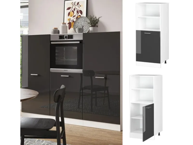 Herde<Vicco Herdumbauschrank R-Line Herdschrank Hochglanz/Weiß 60 cm