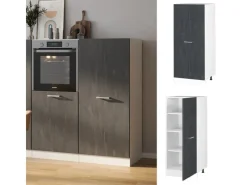 Vicco Herdumbauschrank R-Line Herdschrank Schwarz Beton/Weiß 60 cm Beton Anthrazit
