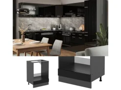 Vicco Herdumbauschrank R-Line Schwarz Hochglanz/Anthrazit 60 cm AP Marmor< Kücheninseln
