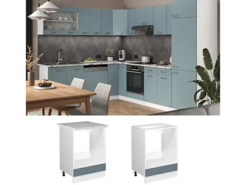 Herde<Vicco Herdumbauschrank R-Line Blau-Grau/Weiß 60 cm ohne Arbeitsplatte
