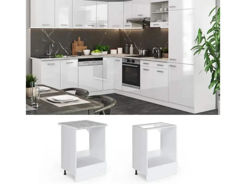 New Vicco Herdumbauschrank R-Line Hochglanz/ 60 cm ohne Arbeitsplatte Weiß